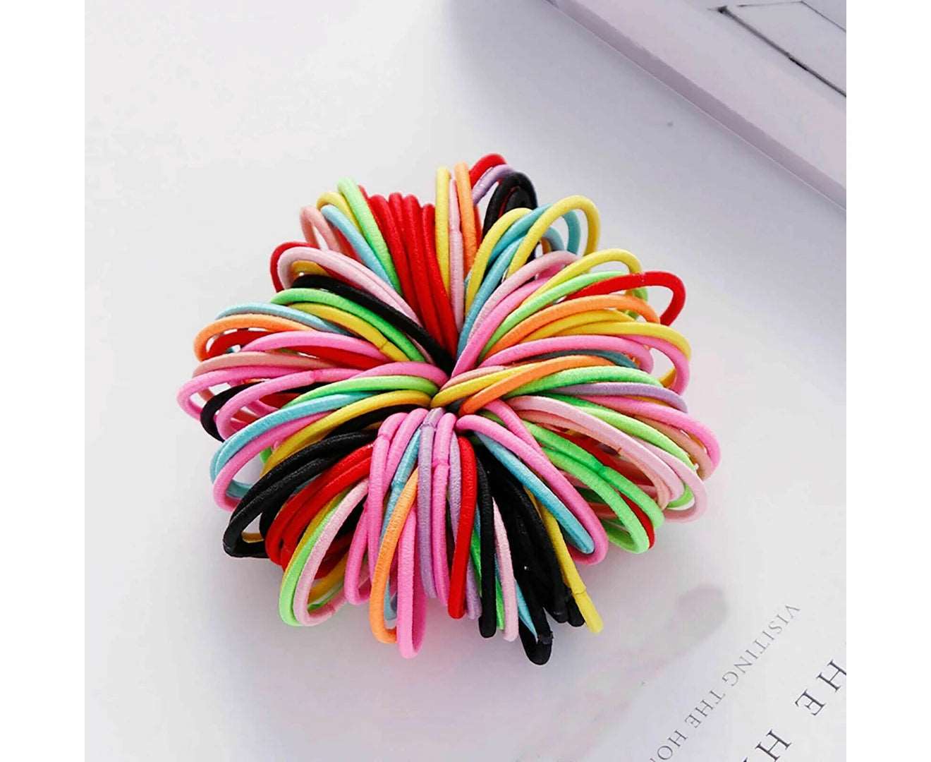 100X Hair Ties Elastic Band Snagless Ponytail Tie School Bubbles Various Colours