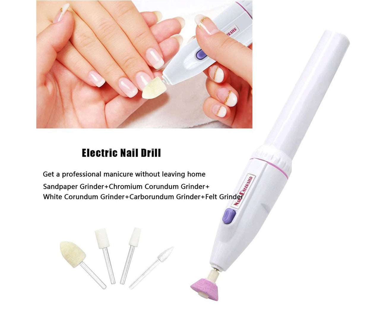 Electric Nail Drill Nails Art File Electric Manicure Set, Portable Nail Buffer Fingernail Grinder Kit Multi-Function Natural Toe Nail Polisher Grinding Bur