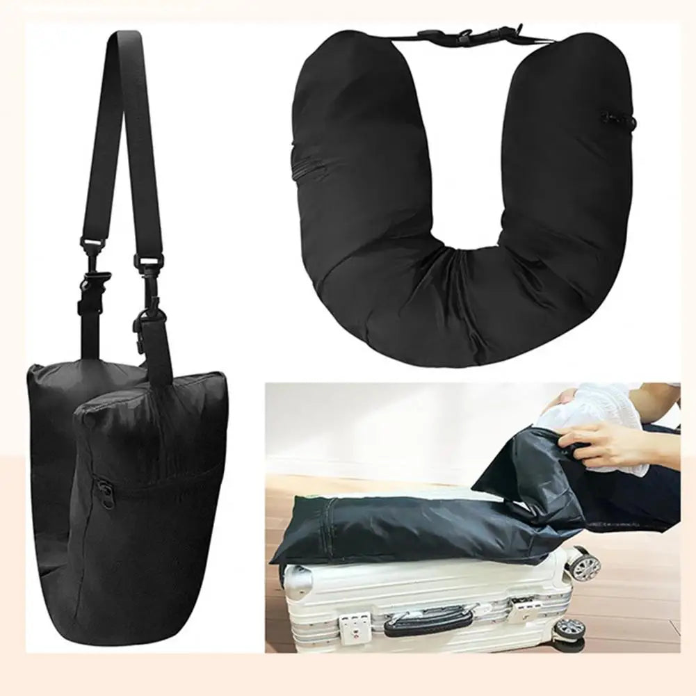 Travel Neck Pillow Self-Filling Travel Pillow Portable Stuffable Neck Pillow for Travel with Refillable Support Cushion for Car