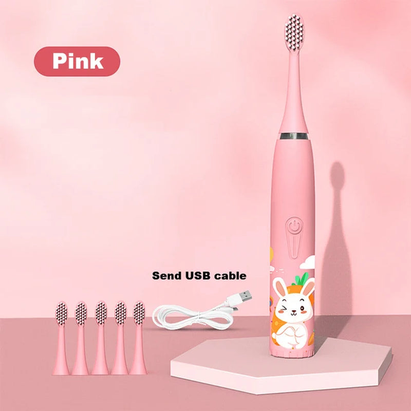 For Children Electric Toothbrush Cartoon Pattern Kids with Replace the Toothbrush Head Ultrasonic Electric Toothbrush