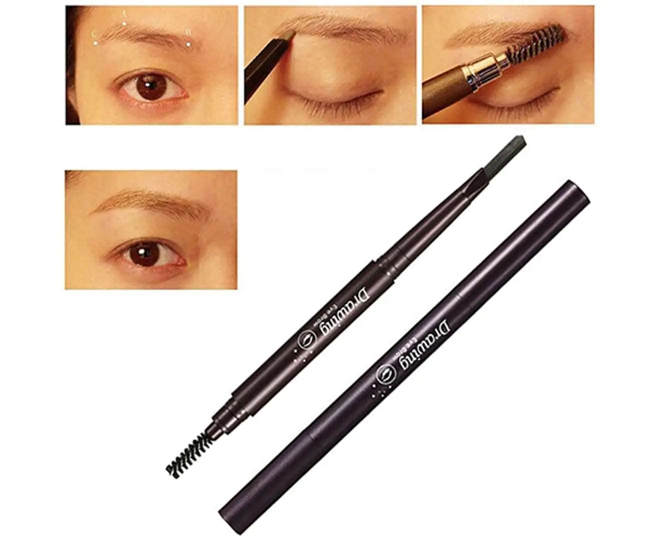 Double-End Waterproof Eyebrow Pencil Eye Brow Brush Eyeliner Makeup Cosmetic Pen-06 Black