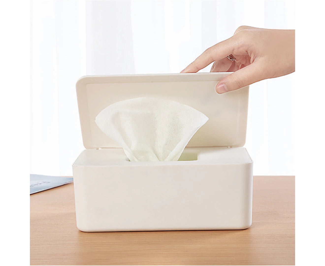 Wet Wipes Dispenser Holder with Lid Tissue Organizer Utility Tabletop Wipes for - White