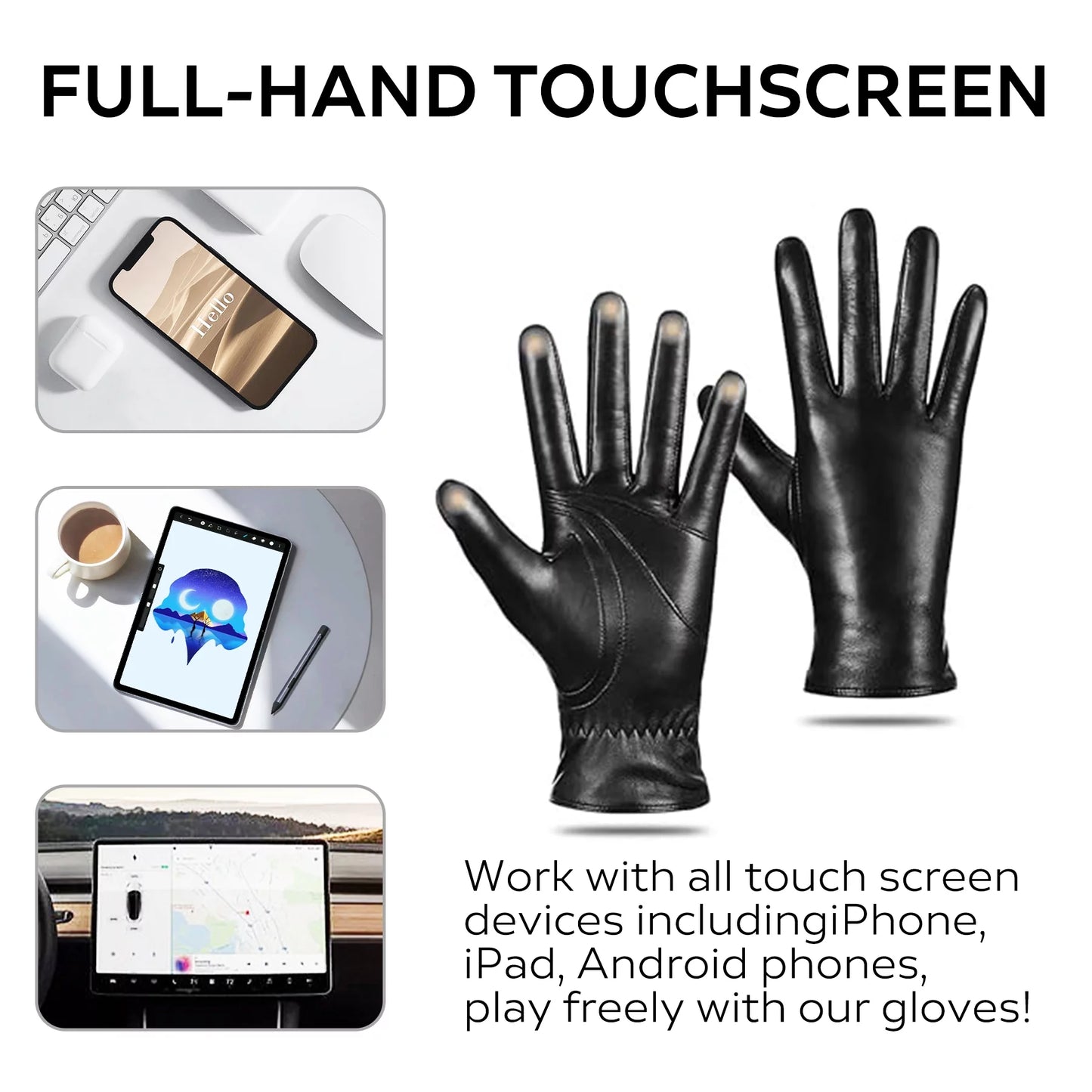 Men'S Winter Sheepskin Leather Gloves with Thermal Cashmere Lining - Stylish Touchscreen Driving Gloves