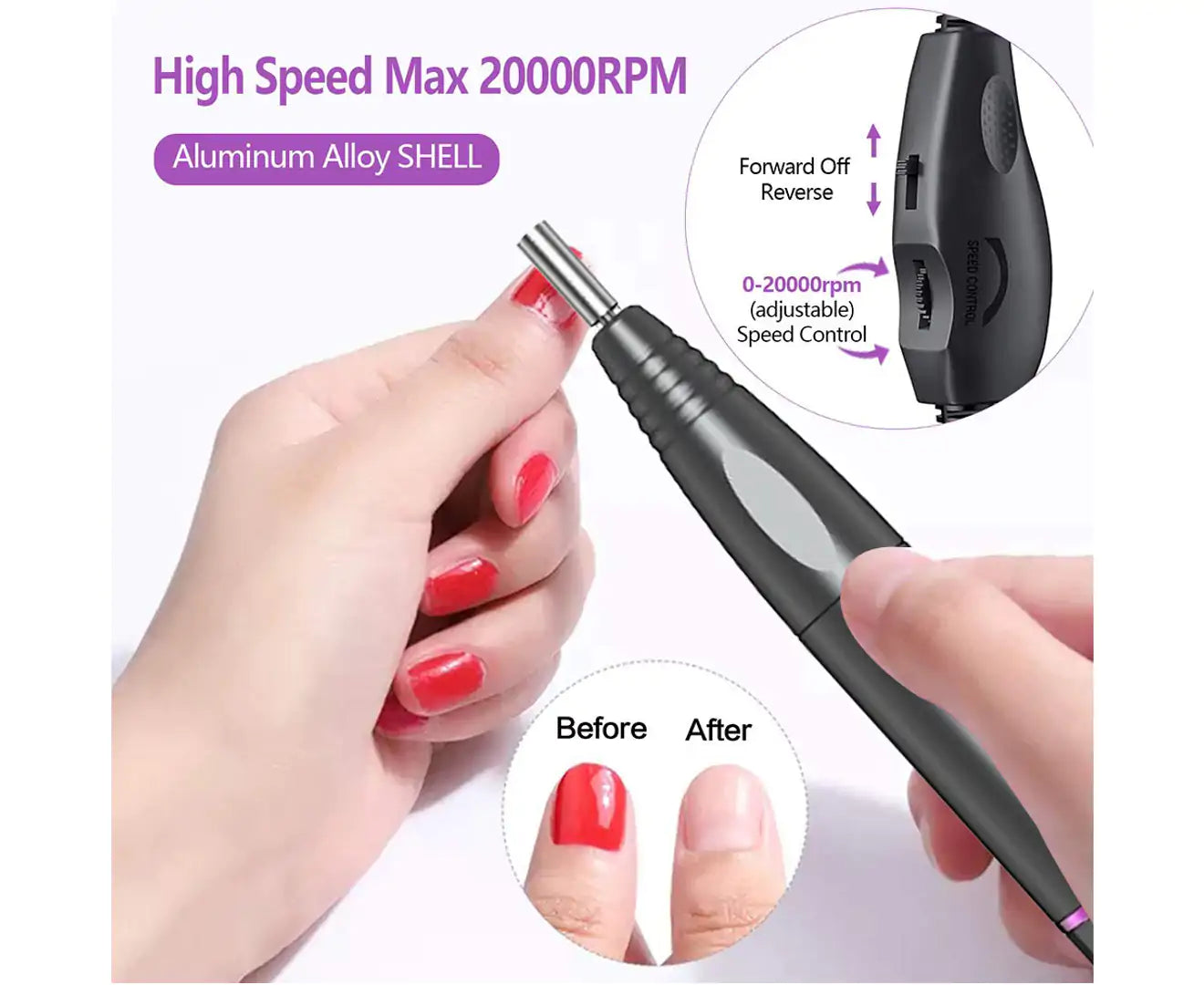 Nail Drill Machine Electric,Portable Acrylic Nail Kit,Nail File Set for Manicure Pedicure Polishing