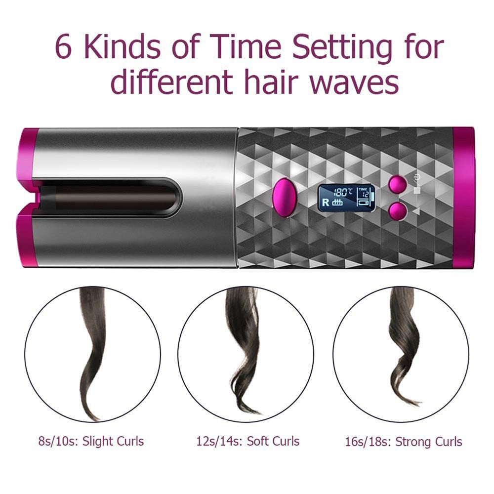 USB Rechargeable Cordless Auto-Rotating Ceramic Portable Women's Hair Curler_6