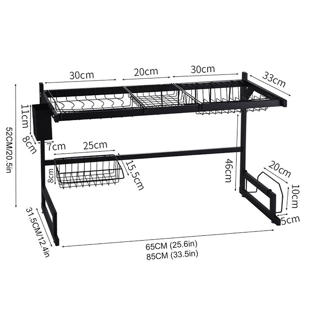 85cm Stainless Steel Over Sink Dish Drying Rack 2-Tire Kitchen Organizer_2