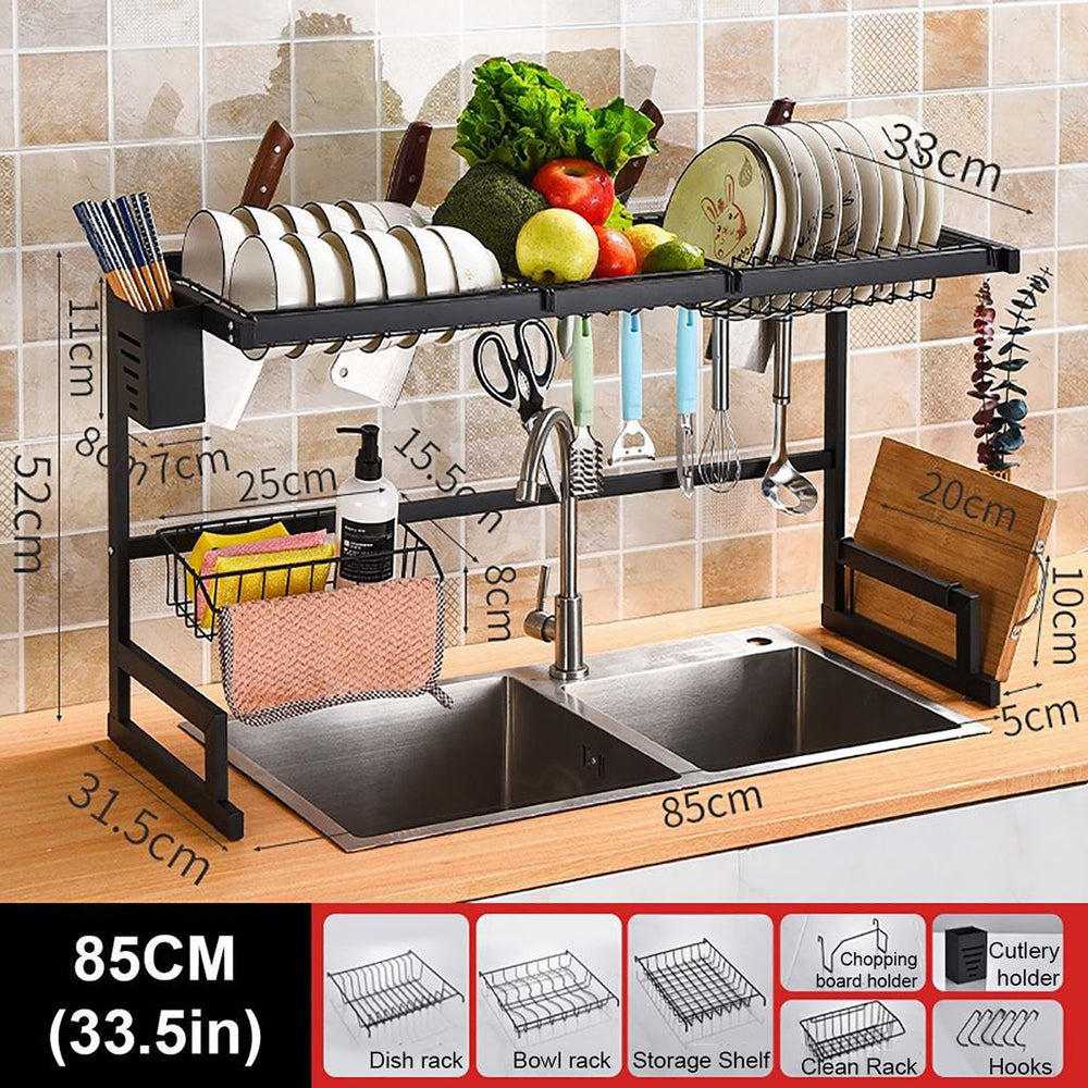 85cm Stainless Steel Over Sink Dish Drying Rack 2-Tire Kitchen Organizer_14