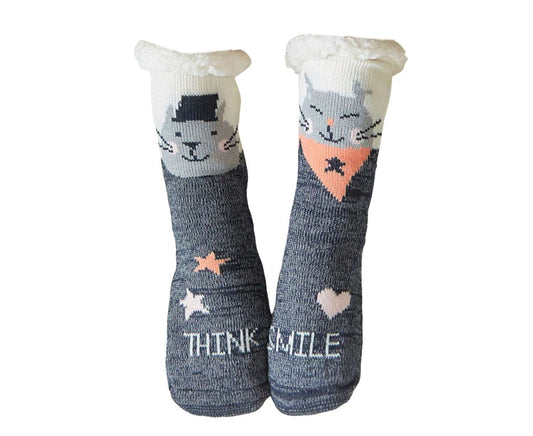 1 Pair Floor Socks Theme Stretchy Fuzzy Thickened Silicone Cozy Winter Thermal Women Indoor Home Slipper Sleeping Socks for Xmas-Grey&White - Grey & White