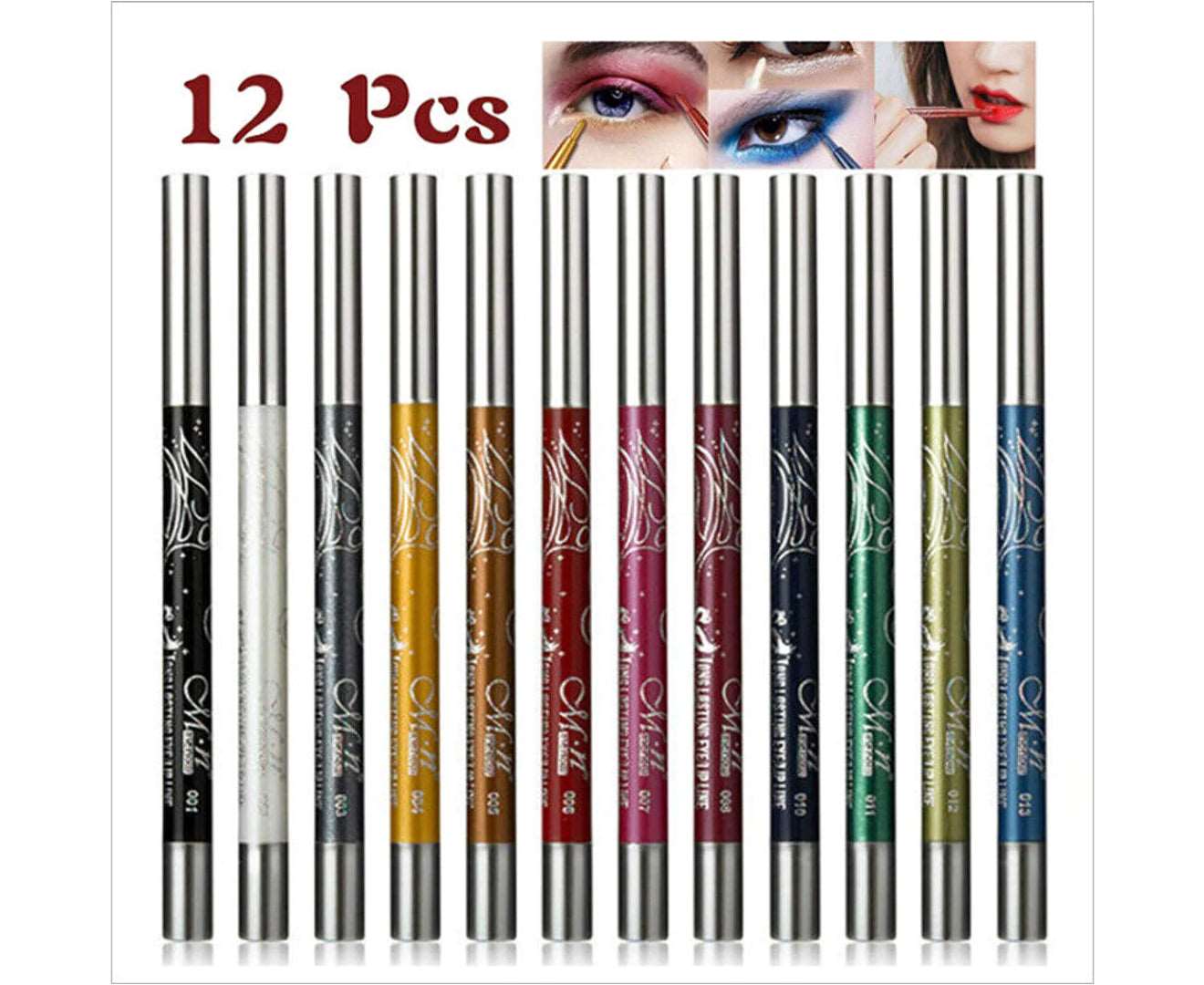 Eyeliner Pencil 12 Color Cosmetic Makeup Pen Set Eye Shadow Glitter