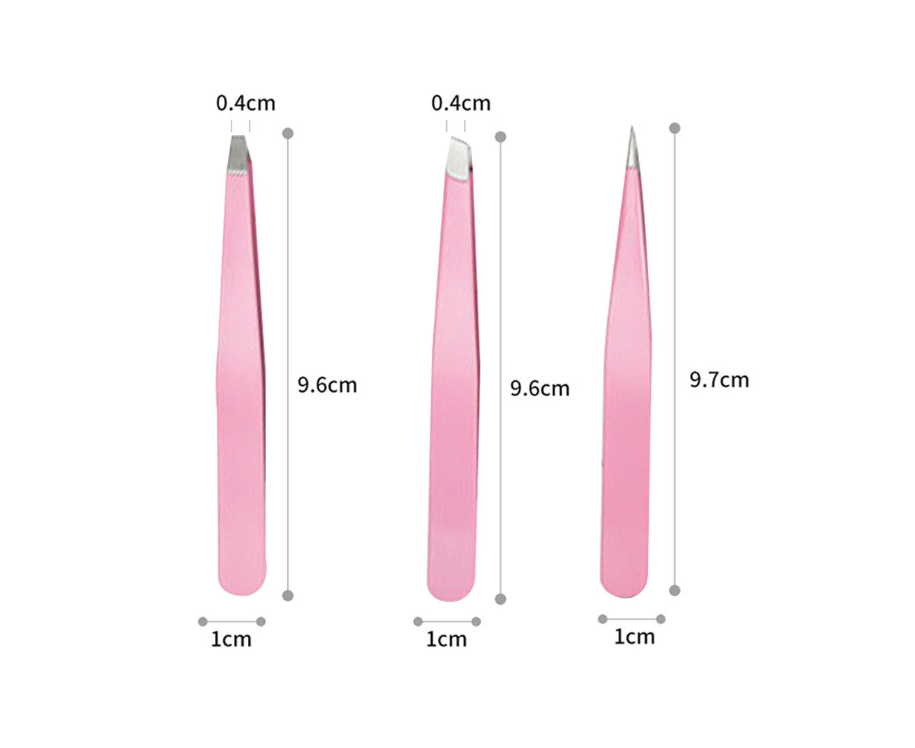 3Pcs Professional Stainless Steel Tweezers for Eyebrows (Pink)