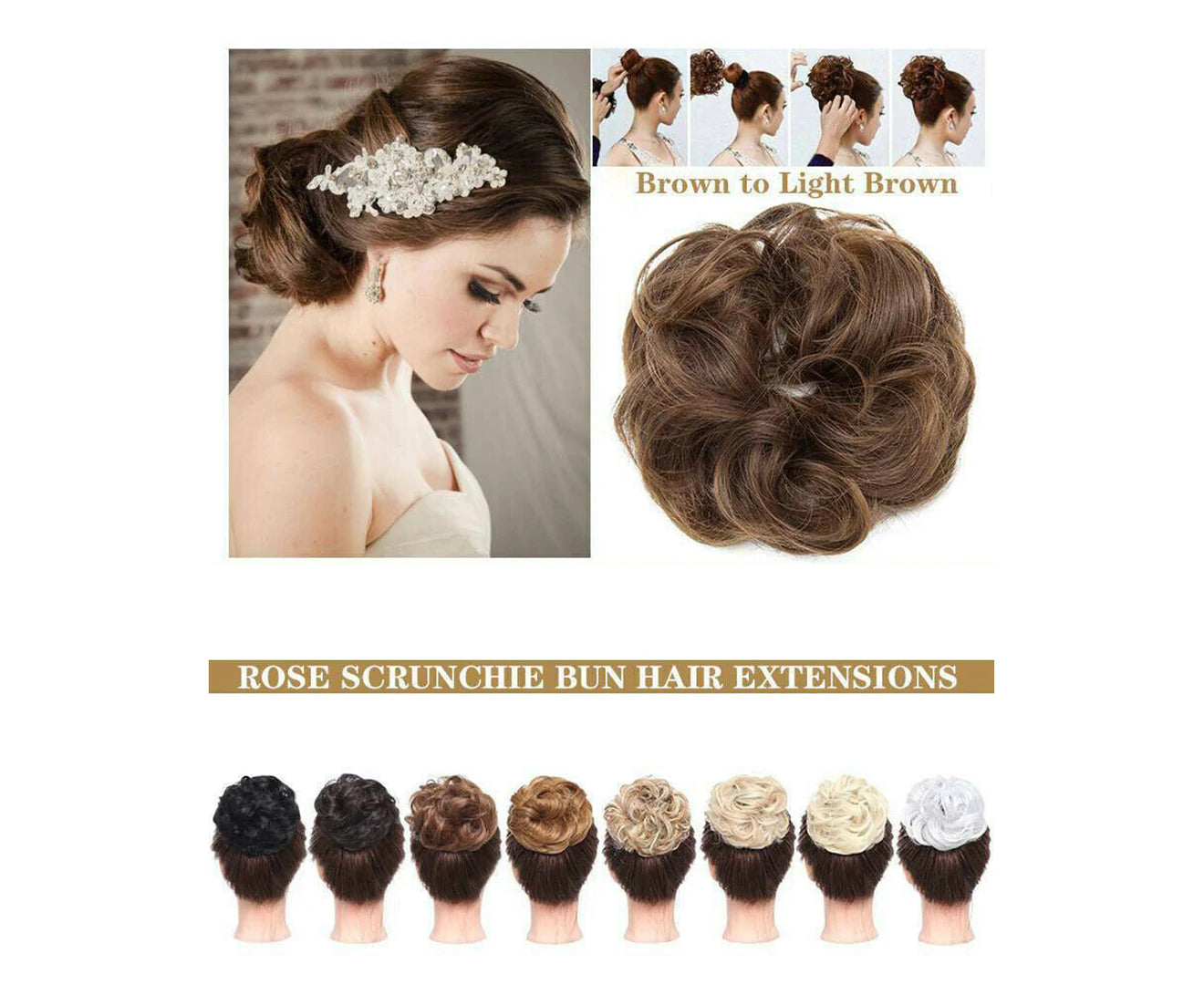 Natural Stunning Curly Hair Extensions Messy Chignon/Bun/Updo Hair Piece – -Black Mix Light Brown