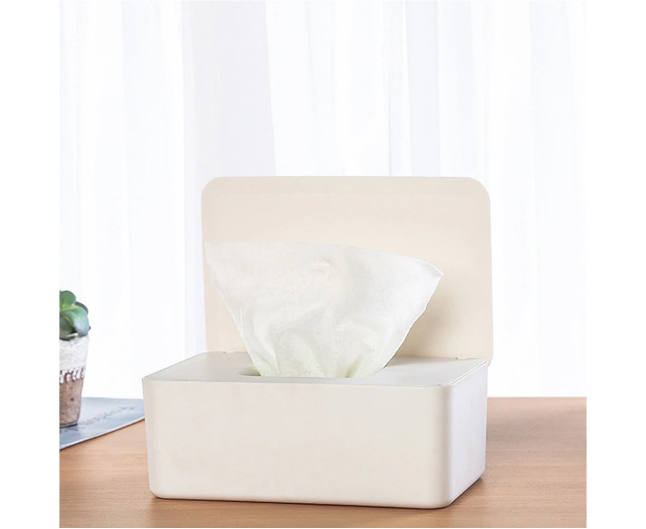 Wet Wipes Dispenser Holder with Lid Tissue Organizer Utility Tabletop Wipes for - White