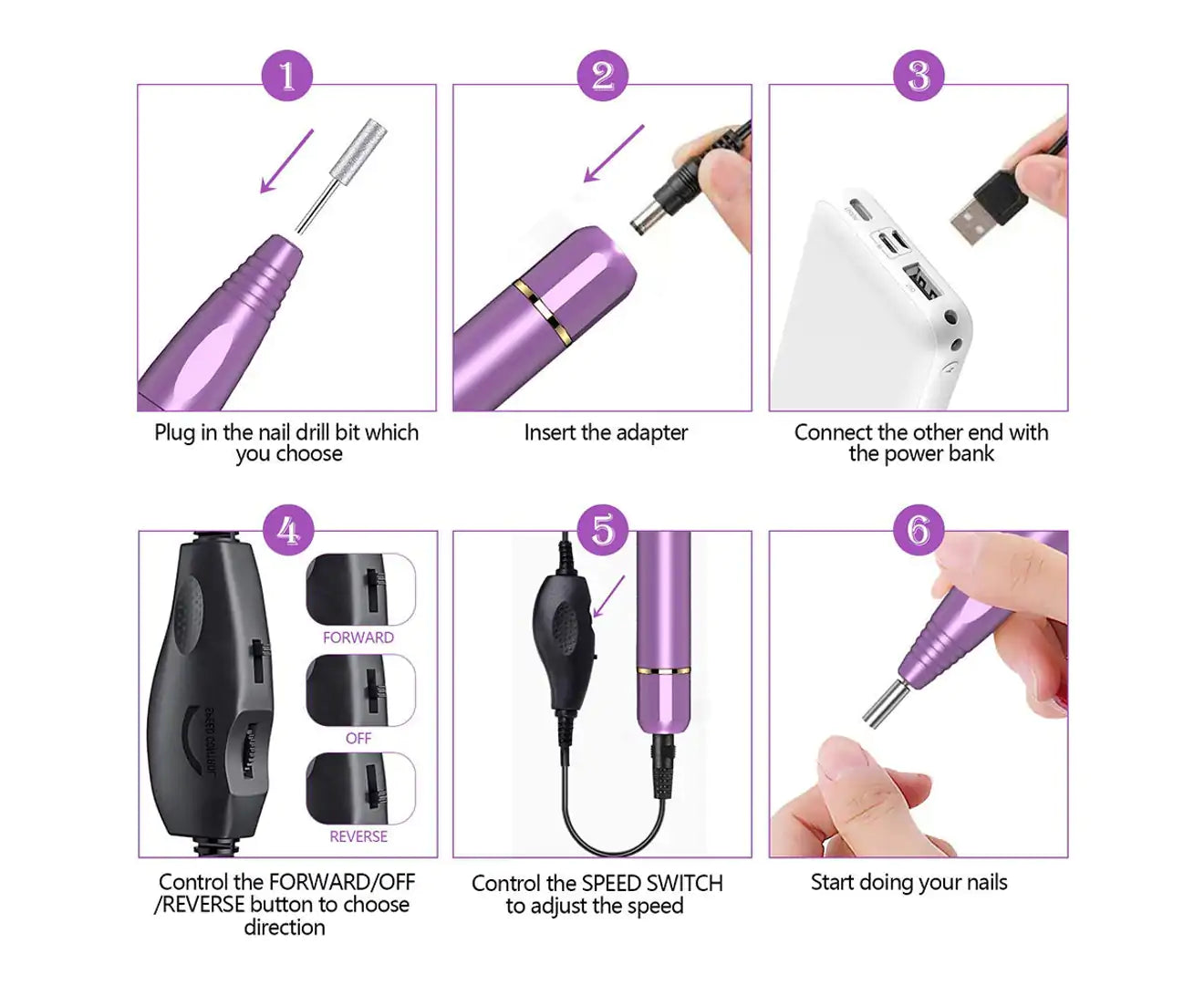 Nail Drill Machine Electric, Portable Acrylic Nail Kit, Nail File Set for Manicure Pedicure Polishing