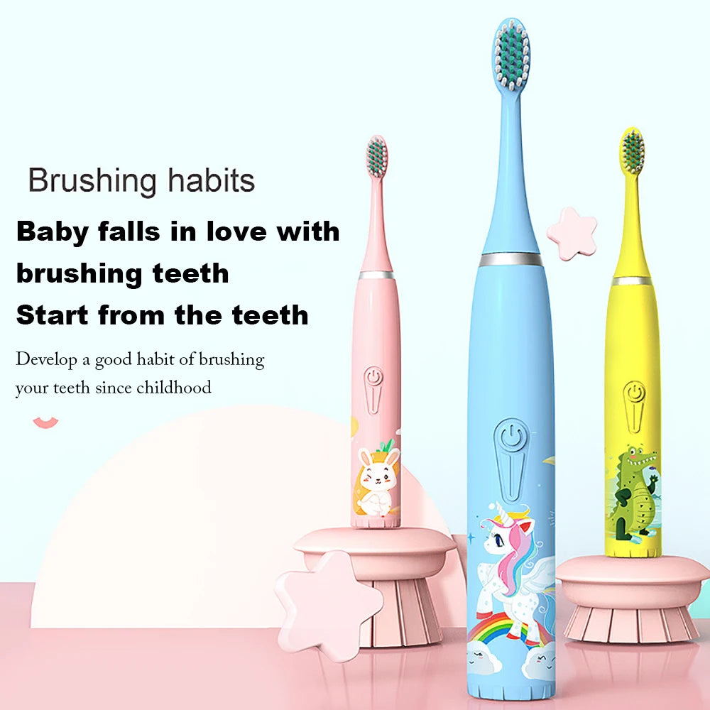 For Children Electric Toothbrush Cartoon Pattern Kids with Replace the Toothbrush Head Ultrasonic Electric Toothbrush