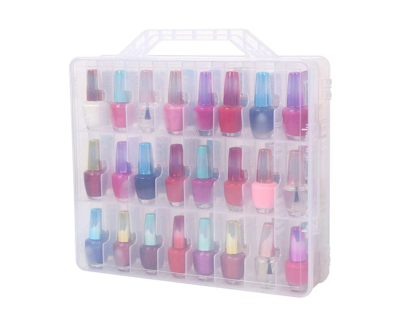 Portable Clear Double Side Nail Polish Organizer Holder for 48 Bottle Adjustable Spaces Divider