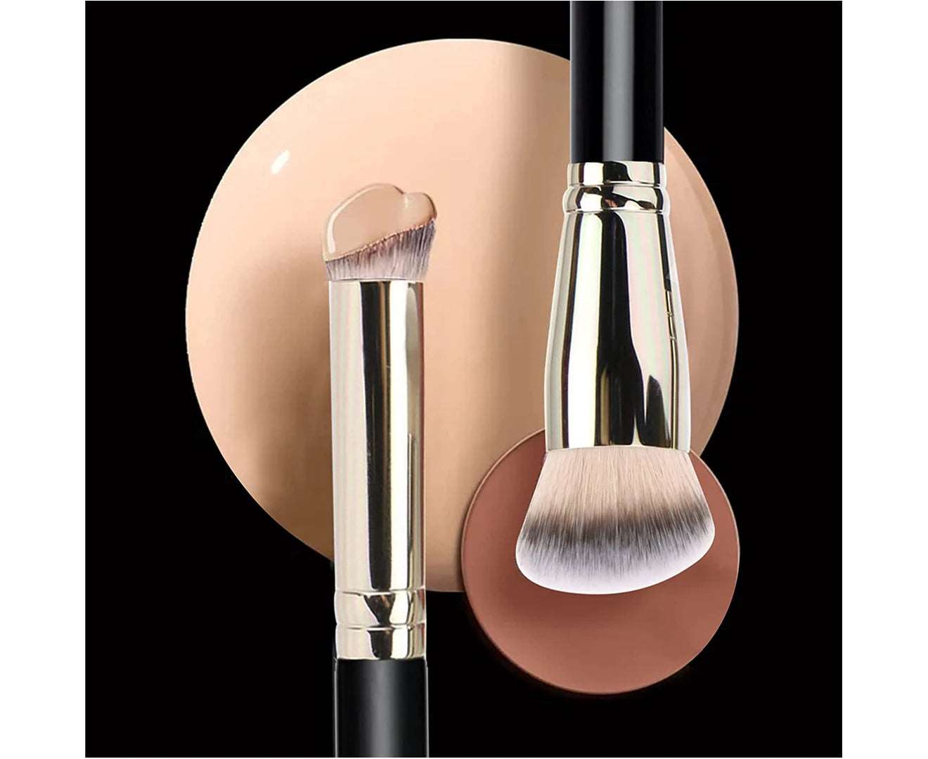 2 Pack Foundation Brush with round Slanted Makeup Brush and Mini Angled Concealer Brush Flat Top Nose Contour Brush Perfect