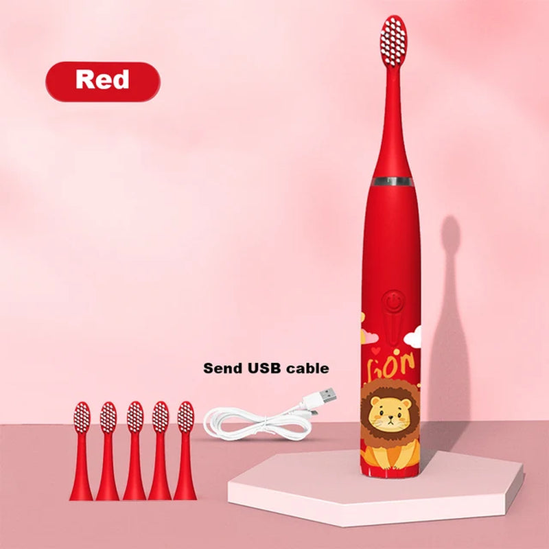 For Children Electric Toothbrush Cartoon Pattern Kids with Replace the Toothbrush Head Ultrasonic Electric Toothbrush