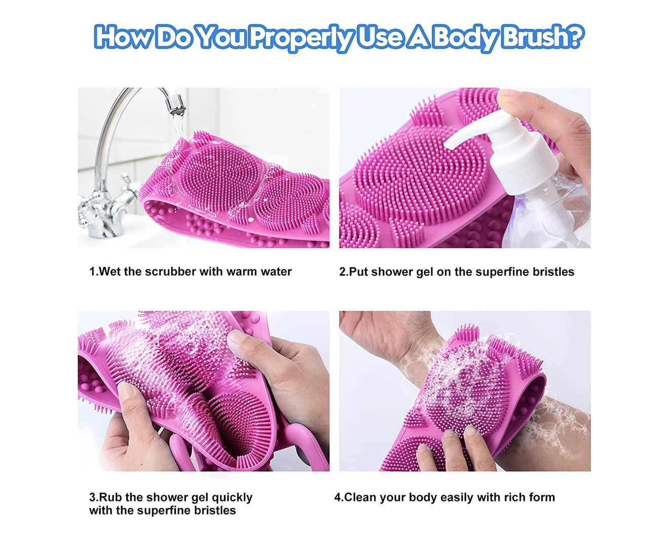 Silicone Bath Body Brush Back Cleaning Exfoliating Body Shower Towel