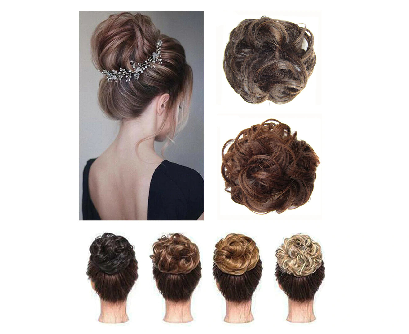 Natural Stunning Curly Hair Extensions Messy Chignon/Bun/Updo Hair Piece – Light Brown