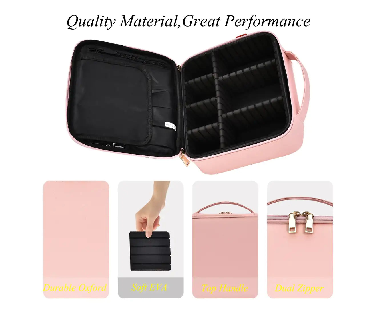 Women'S Travel Cosmetic Bag Organizer with Adjustable Dividers for Cosmetics Make up Tools Toiletry Jewelry - Rose Gold