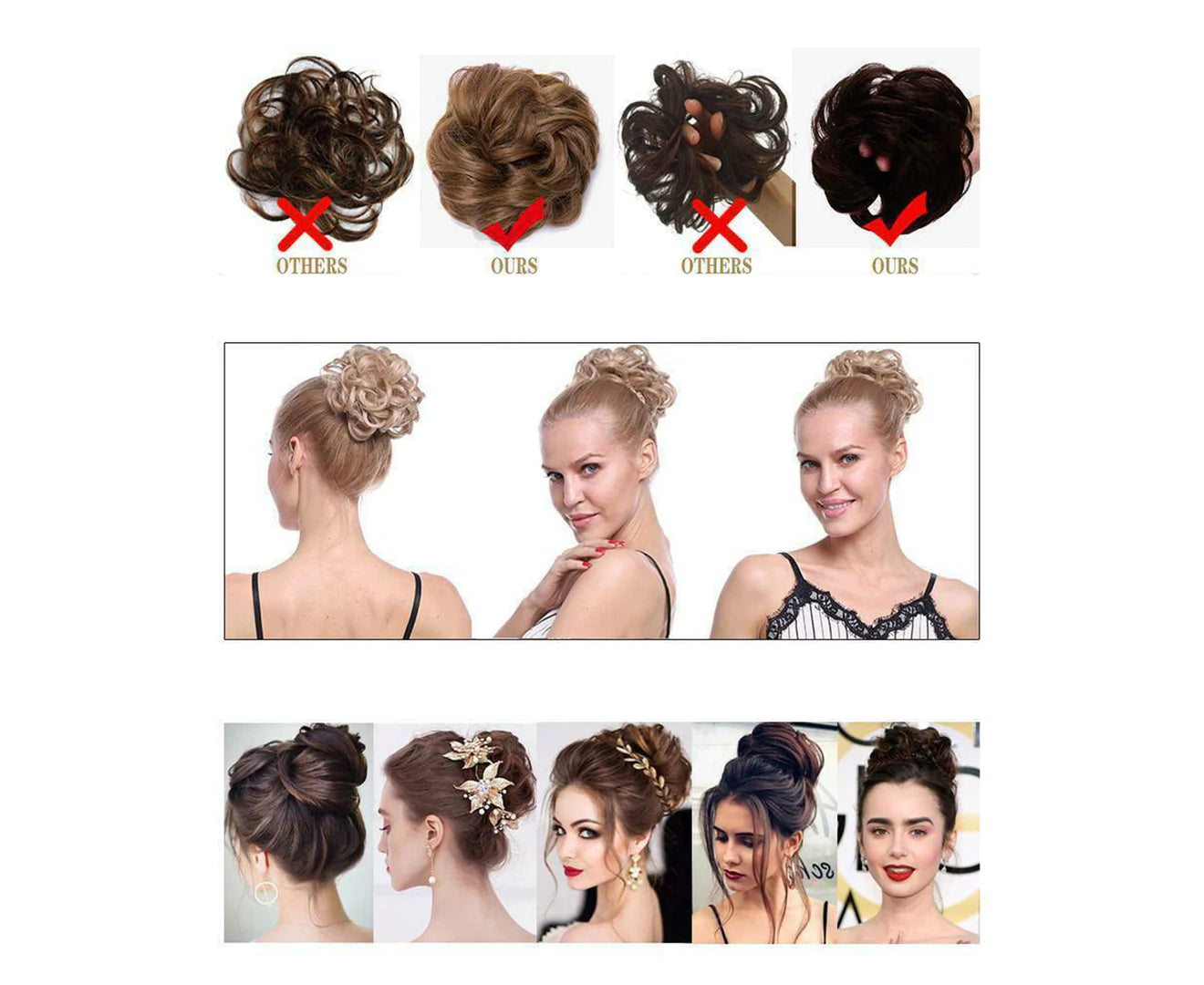 Natural Stunning Curly Hair Extensions Messy Chignon/Bun/Updo Hair Piece – -Black Mix Light Brown