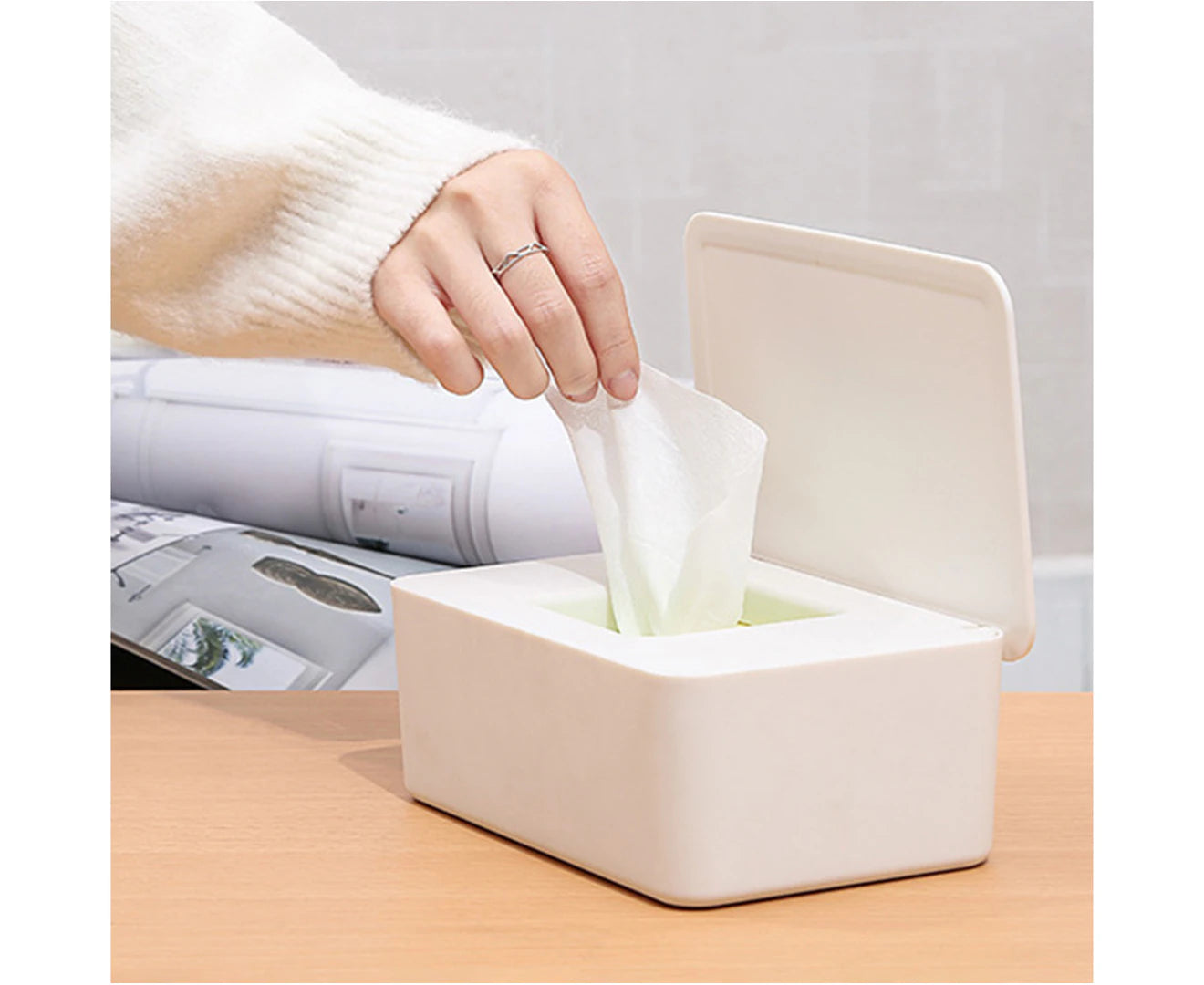 Wet Wipes Dispenser Holder with Lid Tissue Organizer Utility Tabletop Wipes for - White