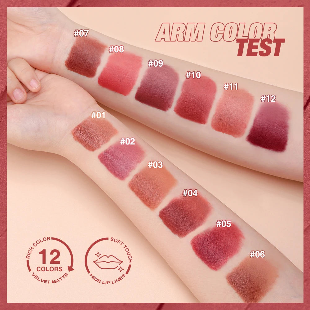 Liquid Lipstick Lip Gloss 12 Colors Waterproof Long Lasting High Pigment Lip Tint Velvet Lip Glaze Matte Lipstick Makeup