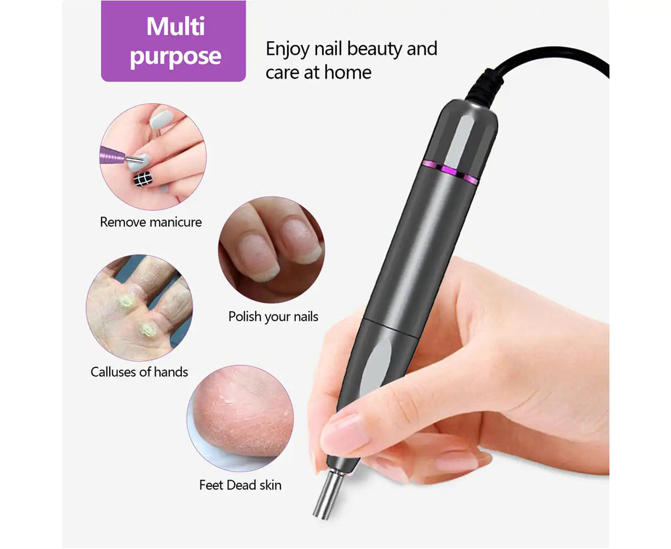 Nail Drill Machine Electric, Portable Acrylic Nail Kit, Nail File Set for Manicure Pedicure Polishing