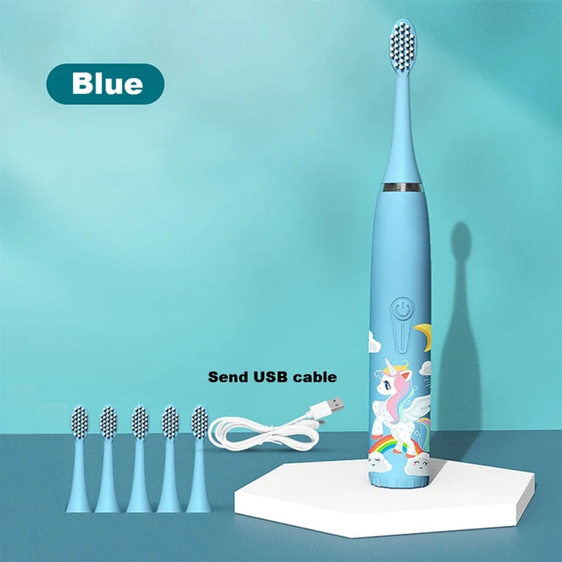 For Children Electric Toothbrush Cartoon Pattern Kids with Replace the Toothbrush Head Ultrasonic Electric Toothbrush