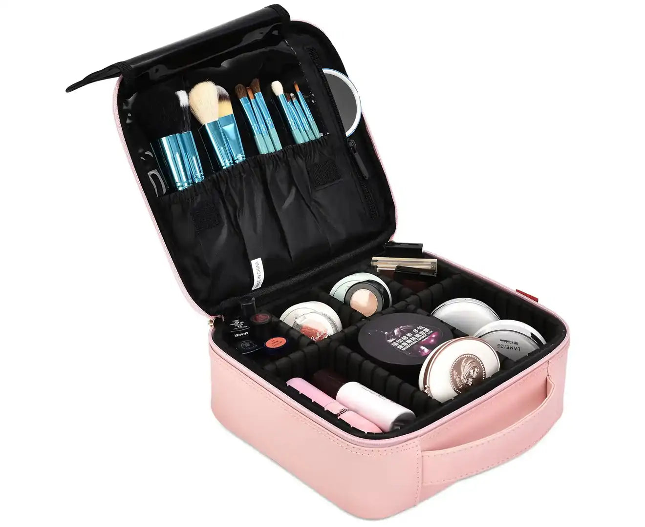 Women'S Travel Cosmetic Bag Organizer with Adjustable Dividers for Cosmetics Make up Tools Toiletry Jewelry - Rose Gold