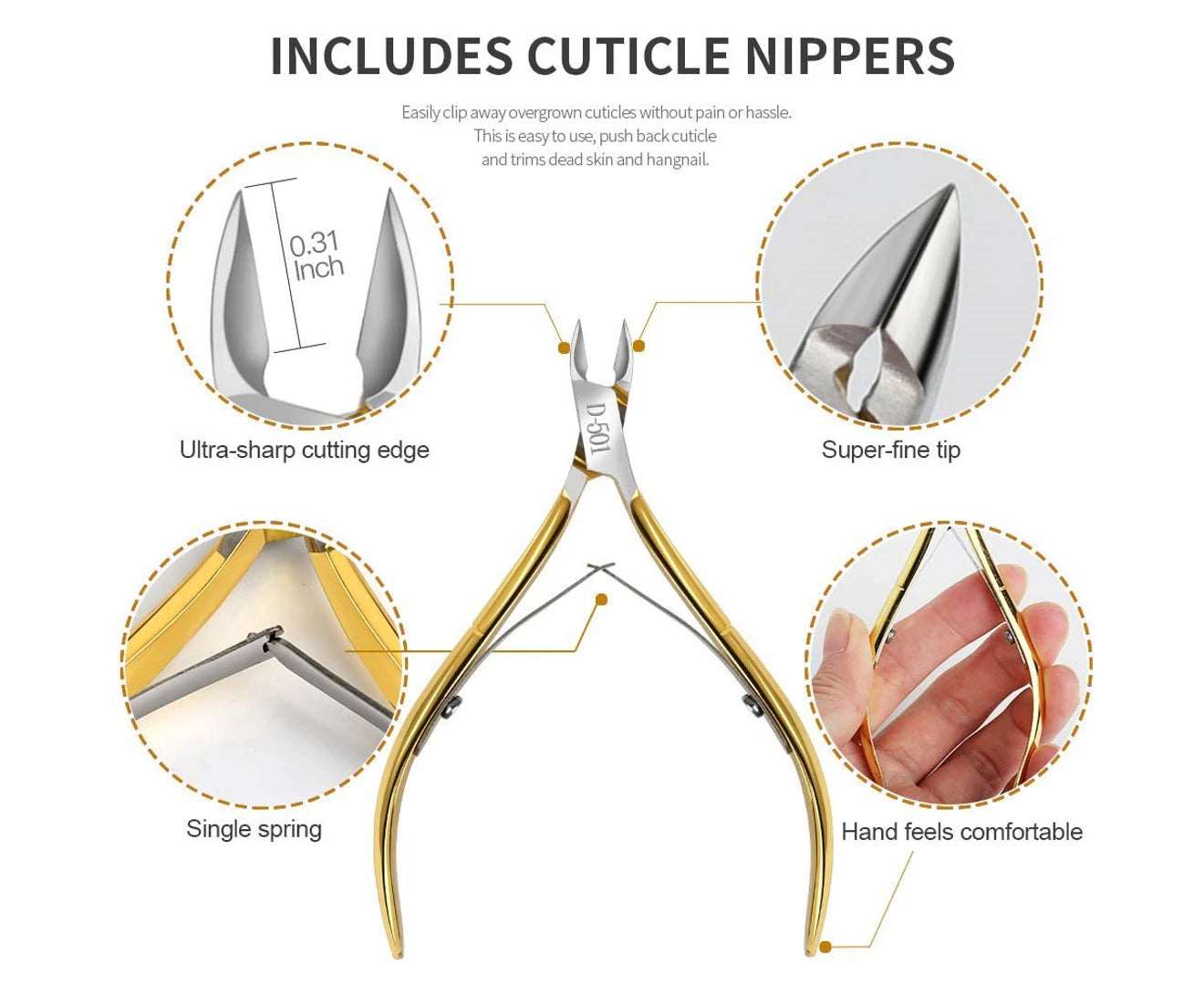 Cuticle Nippers, Cuticle Pusher & Cuticle Peeler,Manicure and Pedicure Cuticle Tools with Cuticle Cutter