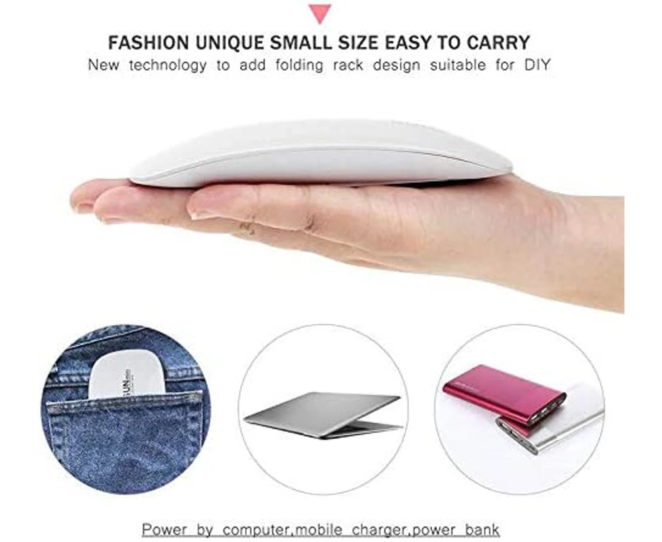 LED Nail Lamp, 6W USB Mini LED Light for Gel Nails, White Portable Nail Dryer for Gel Polish Lamp, Collapsible Design Pocket Size Nail Dryer