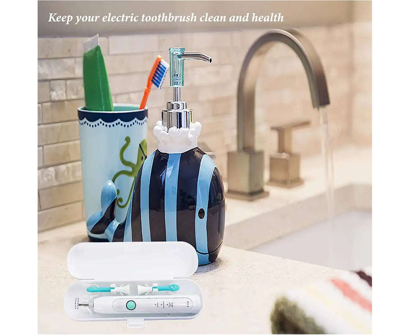 2 Pcs Electric Toothbrush Travel Case, Portable Travel Toothbrush Holder for Electric Toothbrush Set by Hovesty (Blue&White)