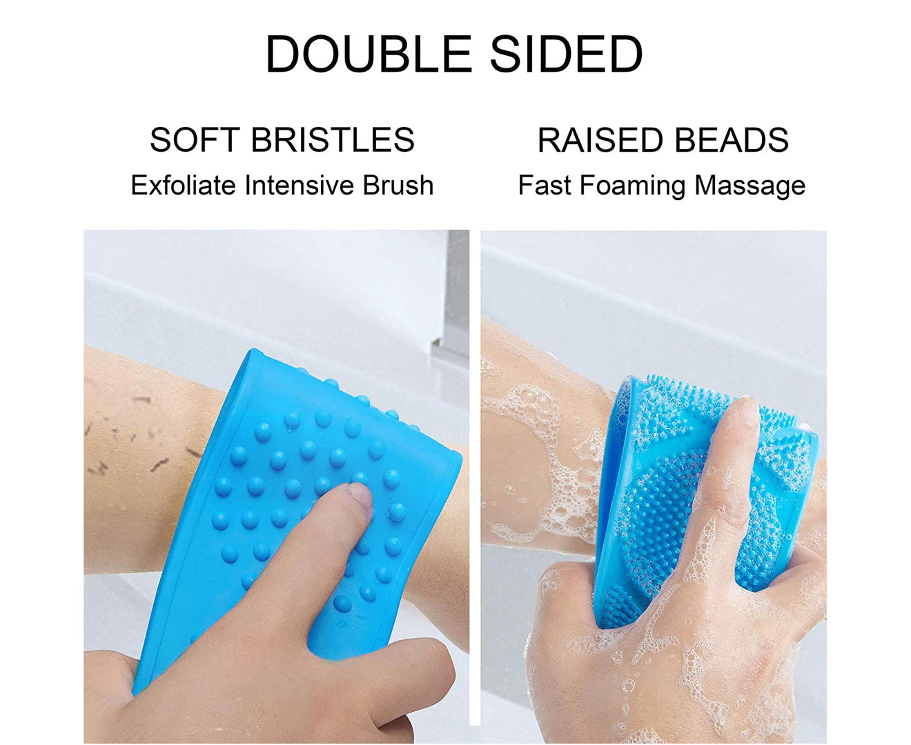 Silicone Bath Body Brush Back Scrubber Shower Towel Exfoliating Strap Long Handle Scrubbing Belt Blue