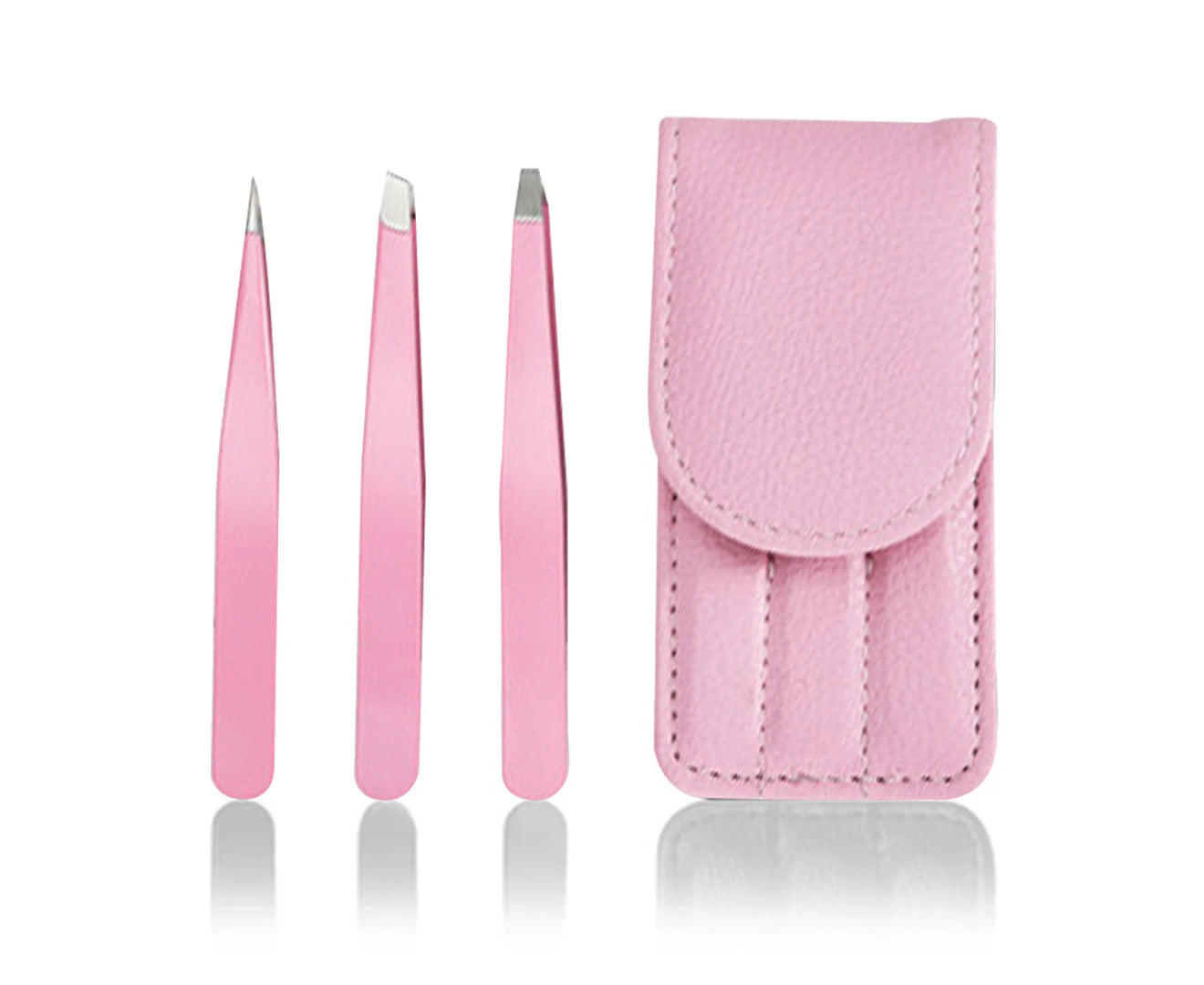 3Pcs Professional Stainless Steel Tweezers for Eyebrows (Pink)