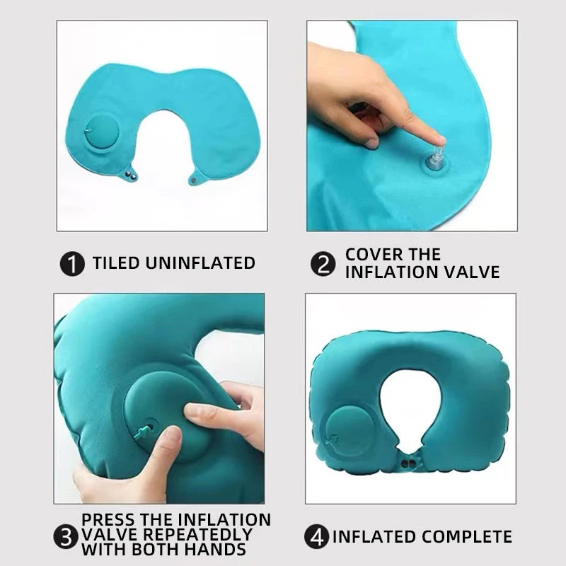 U-Shape Travel Pillow New Pres Inflateble Pillow Neck Portable Folding Outdoor Traveling Car Airplane Inflate Ring Neck Pillows