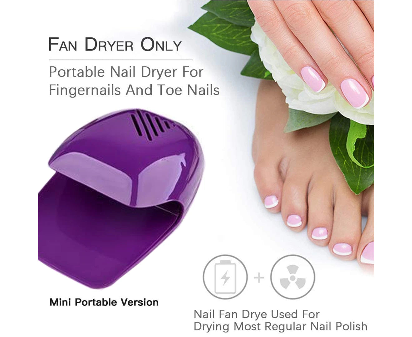 Nail Fan Dryer for Regular Nail Polish, Portable Nail Dryer Nail Art Polish Machine Quick Dry Nail Polish Gel Nail Dryer Blower - Purple