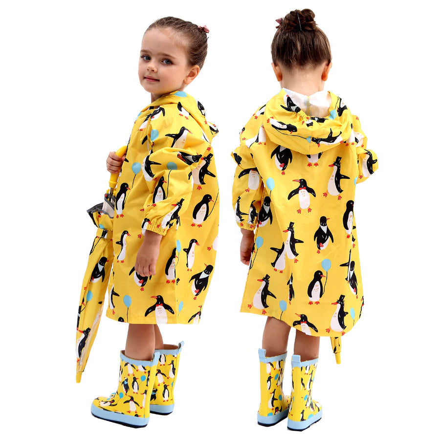 Waterproof Hooded School Girls Rain Coat Windproof Children Raincoats Baby Boys Poncho for 2-8 Years Old