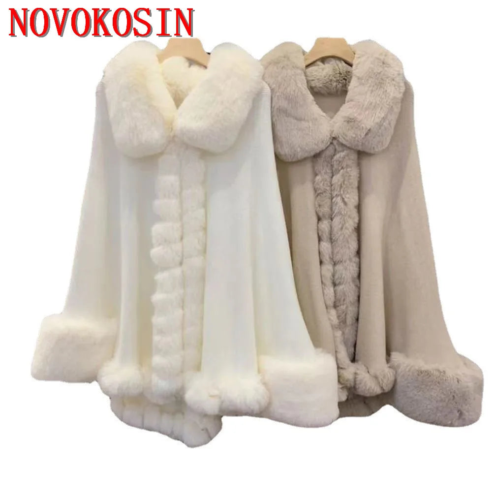 5 Color Winter Batwing Sleeves Cloak Women Warm White String Faux