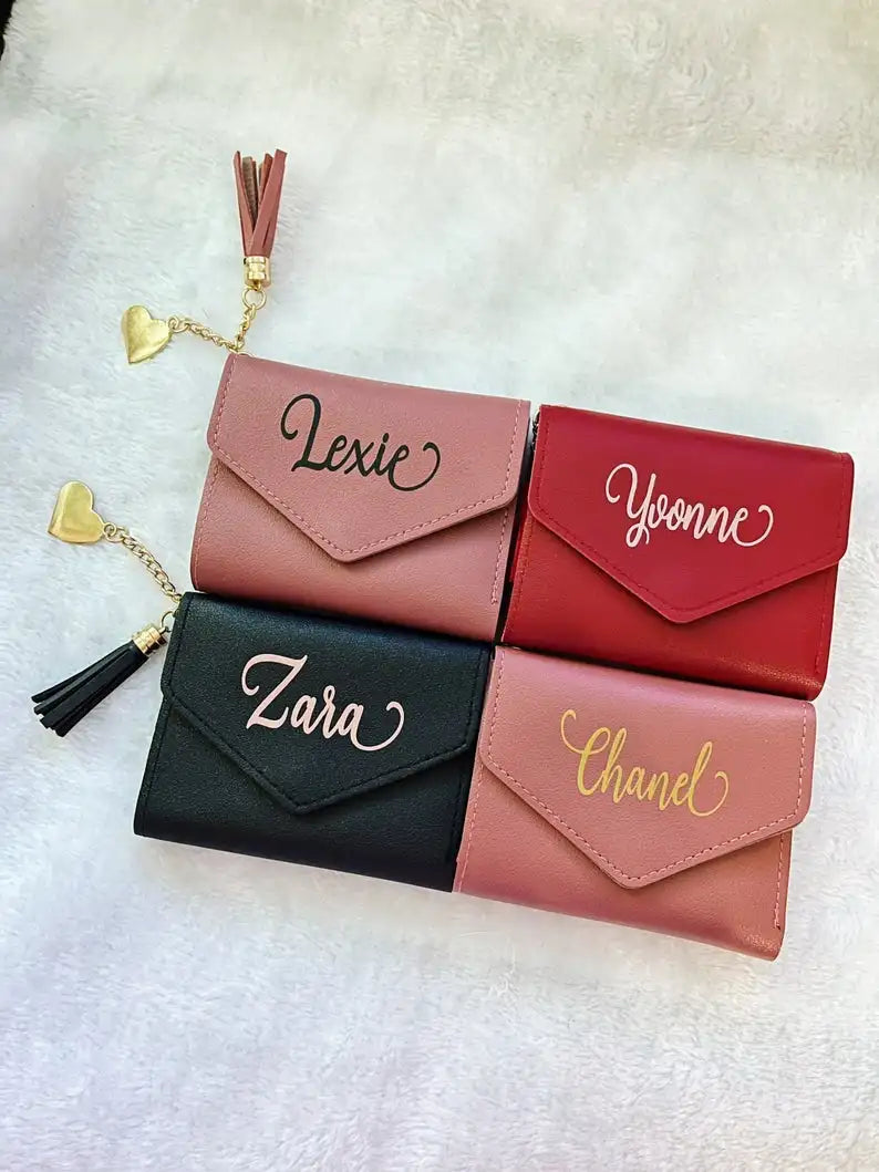 PERSONALISED Name Trifold Wallet Birthday Gift Purse BRIDESMAID WALLET