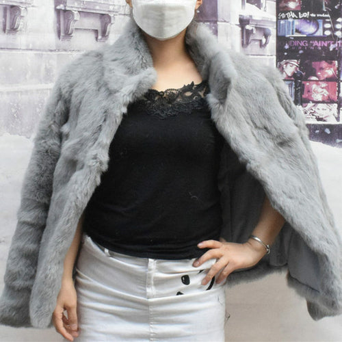 Women Genuine Rabbit Fur Coats Solid Female Stand Collar Rex Rabbit