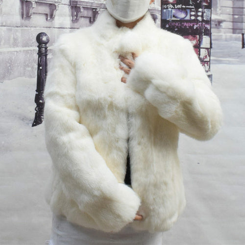 Women Genuine Rabbit Fur Coats Solid Female Stand Collar Rex Rabbit