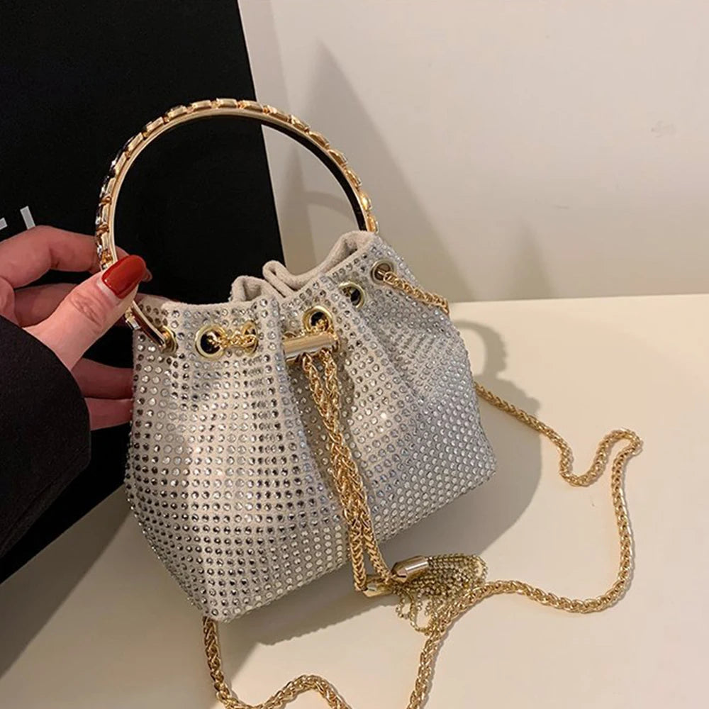 Candy Color Diamonds Bucket Bag Round Handle Handbags Drawstring