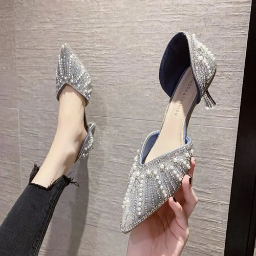 Crystal Queen 6CM Pointed Toe Bride Wedding Shoes Cinderella Prom