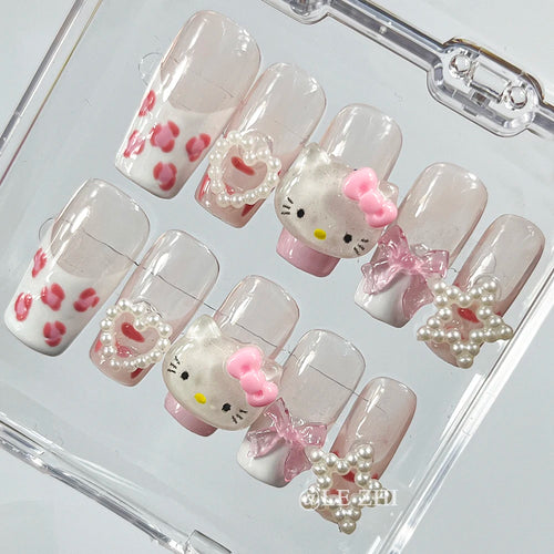 Kawaii Y2K Cartoon Handmade Fake Nails Hello Kitty Mymelody Kuromi