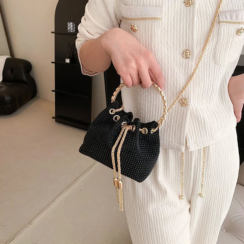 Candy Color Diamonds Bucket Bag Round Handle Handbags Drawstring