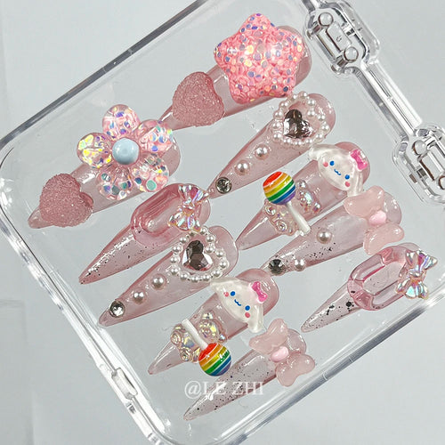 Kawaii Y2K Cartoon Handmade Fake Nails Hello Kitty Mymelody Kuromi