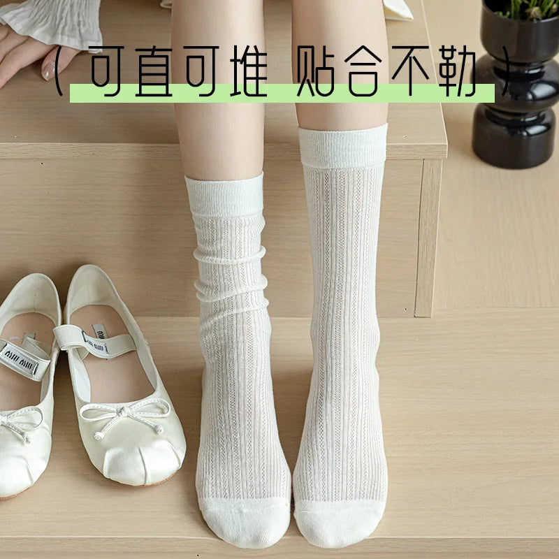 1Pair Women Thin Hollow Out Long Loose Socks JK Lolita Sweet Girls