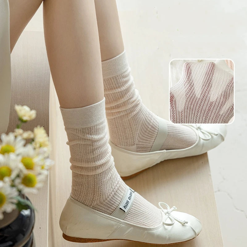 1Pair Women Thin Hollow Out Long Loose Socks JK Lolita Sweet Girls