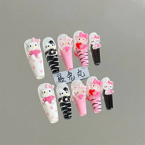 Kawaii 3D Cartoon Pure Handmade Fake Nails Hello Kitty Cinnamoroll